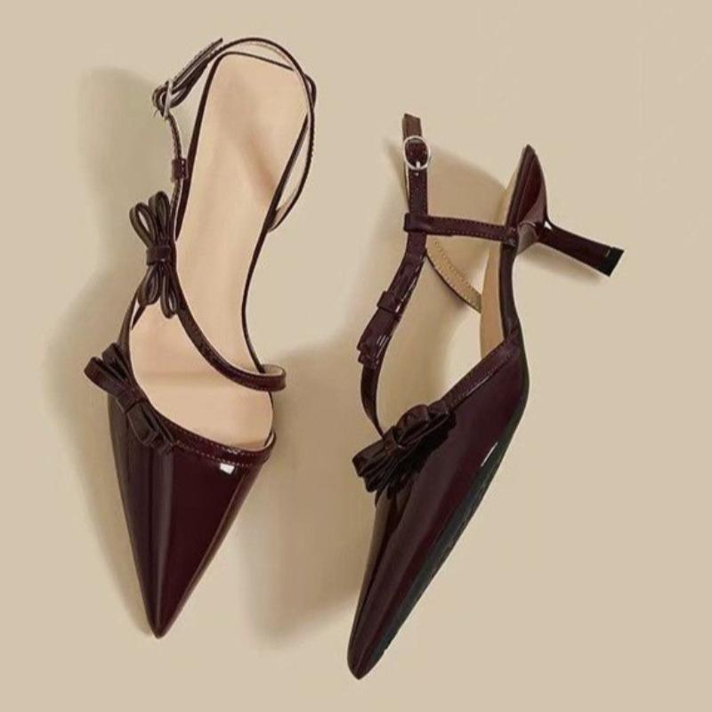 Baotou Sandals Women's Summer New Pointed Toe Shallow Bow Temperament with Skirt Stiletto Wear High Heels Outside