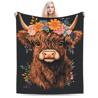 Soft Blanket Girls Boys Decorative Highland Cow Themed Throw Blanket Flannel Bedspread For Outdoor Funny Sofa Bed Cover