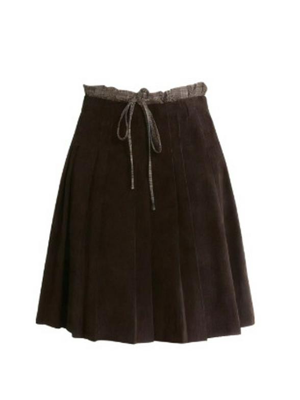 Women s High-Waisted Retro Brown Pleated Corduroy Midi Skirt Extra Large коричневый/каштановый