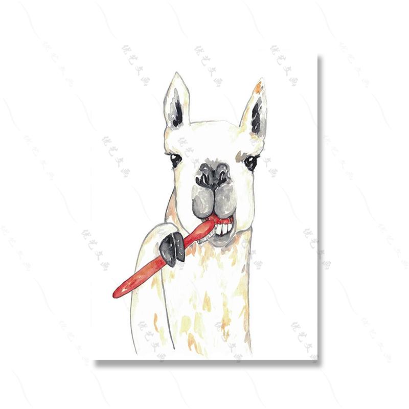 Tierbürste Zähne Wandbild Aquarellkunst Poster Druck Niedliches Faultier Vogel Lama Kind Kinderzimmer Wand Leinwandgemälde Badezimmer Heimdekor