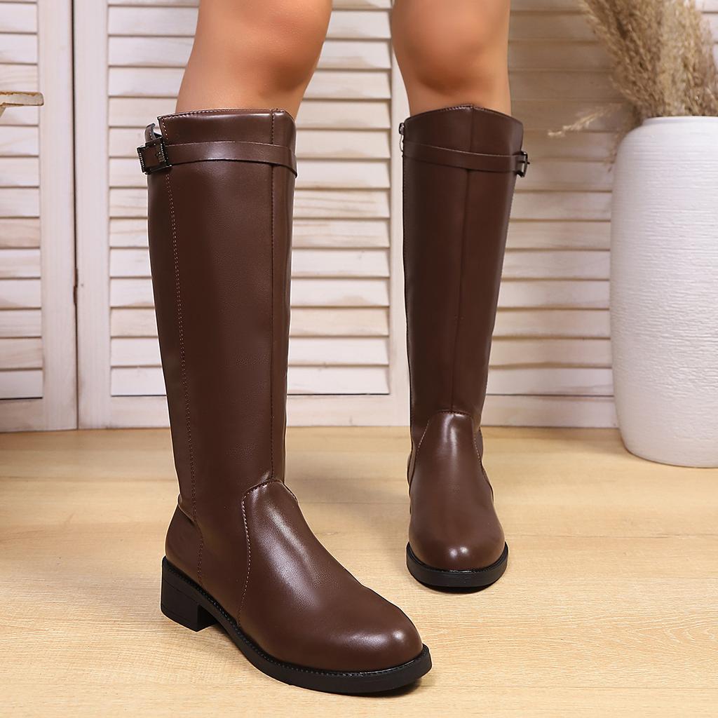 Plus Size Shoes for Women 35-42 Autumn Winter Fashion Women Round Toe Comfortable Non-slip Knee-high Boots Women Footwear