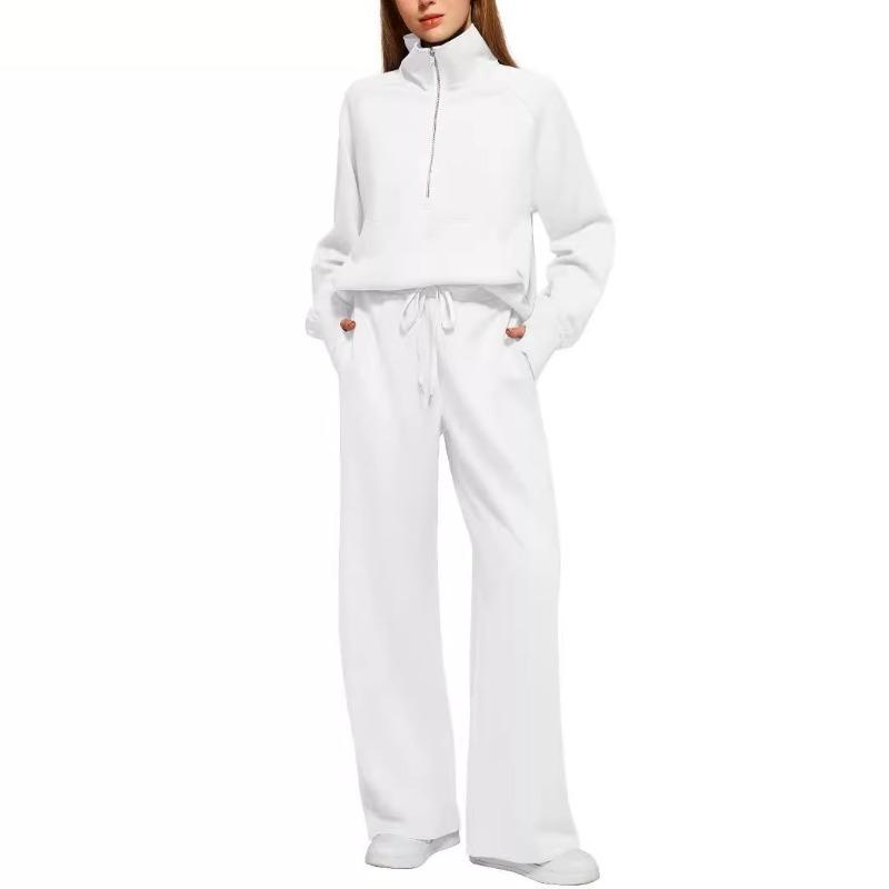 Damen Zweiteiler Oversized Halbreißverschluss Sweatshirt und Weite Hose Lässiges Set