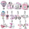925 Silver Travel Suitcase Charms Beads Fit Bracelets Bag Keychain Charms Beads Pendant Diy Women Jewelry Gift