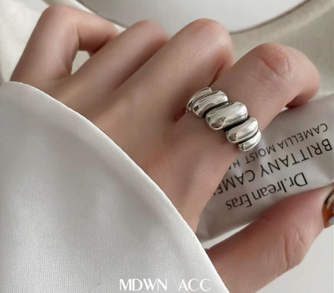 Chao Xiaobai 925 Sterling Silver Vintage Knit Adjustable Ring for Women - Cold Style Niche Design