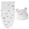 Baby Blanket Hat Set Cartoon Printed Cotton Newborn Swaddle Adjustable Infant Sleeping Swaddle Wraps All Seasons 0-6 Months