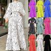 2026 Women's Elegant Waist-Cinching Long Sleeve Halter Jumpsuit with Lace-up and Print