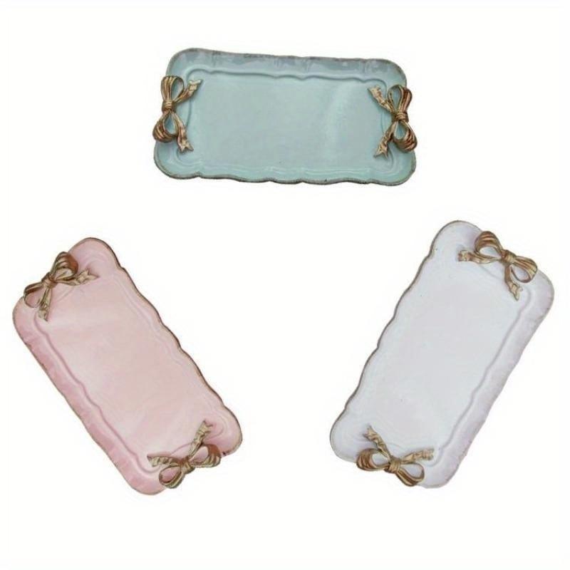 Simple Creative Resin Dessert Cake Plate Bowknot Handicraft Rectangle Plate Set Imitation Ceramic Plates Party Decoration