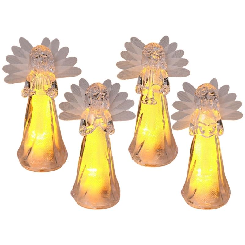 

Sparkling LED Angel Statues 4Pcs Transparents Acrylic Bedsides Ornament With Light Effects 1