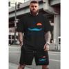 European Size Moin  Men'S Plus Size Casual Short Sleeve T-Shirt - Vibrant Orange with Anchor & "MOIN" Print, Loose Fit, Breathable Summer