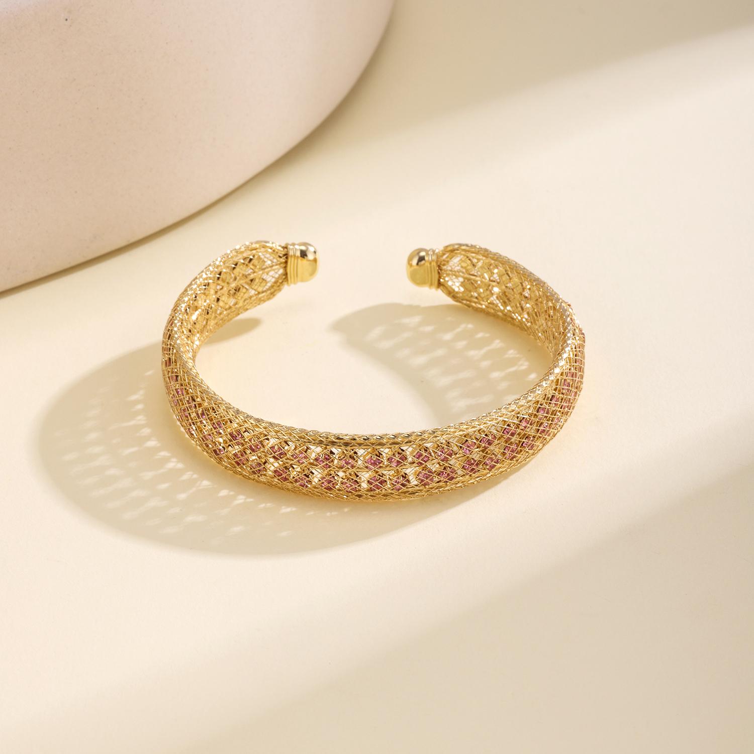 

Nidin New Arrival Filigree Open Cuff Bangle With Zircon Middle Eastern Style Adjustable Bracelet For Women Wedding Party Jewelry 50-52mm розовый