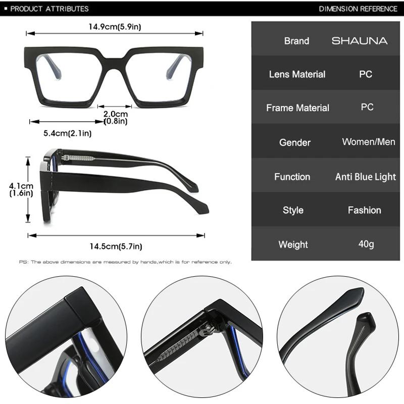 SHAUNA Fashion Square Candy Color Brillengestell Damen Federscharnier Anti Blaulicht Optische Brille Herren Leopard Retro Rahmen