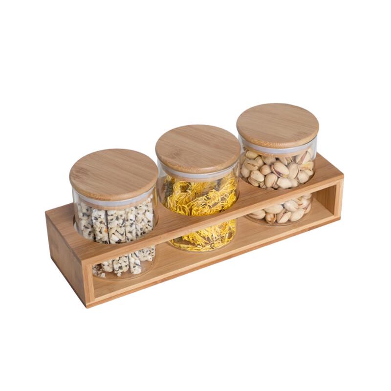 Glass Food Storage Jar Set with Bamboo Rack