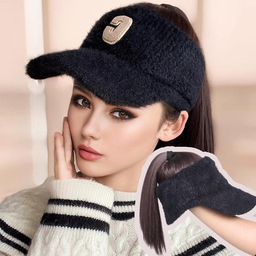 Synthetic Natural Straight Hair Ponytail Extension Wig Black Plush Shade Baseball Cap All-in-one Easy To Wear Hat Wig