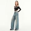 Retro Ripped Jeans for Women Spring Loose Slim High Waist Wide-leg Jeans for Women Wide-leg Jeans for Women Ripped Jeans