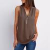 Women‘s Zipper V-Neck Sleeveless Casual Solid Tops  Blouse Loose Vest T-Shirts