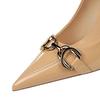Red White Metal Buckle Wedding Shoes Women  New Patent Leather Shallow High Heels Pumps Fashion Pointy Toe Party Shoes Woman
