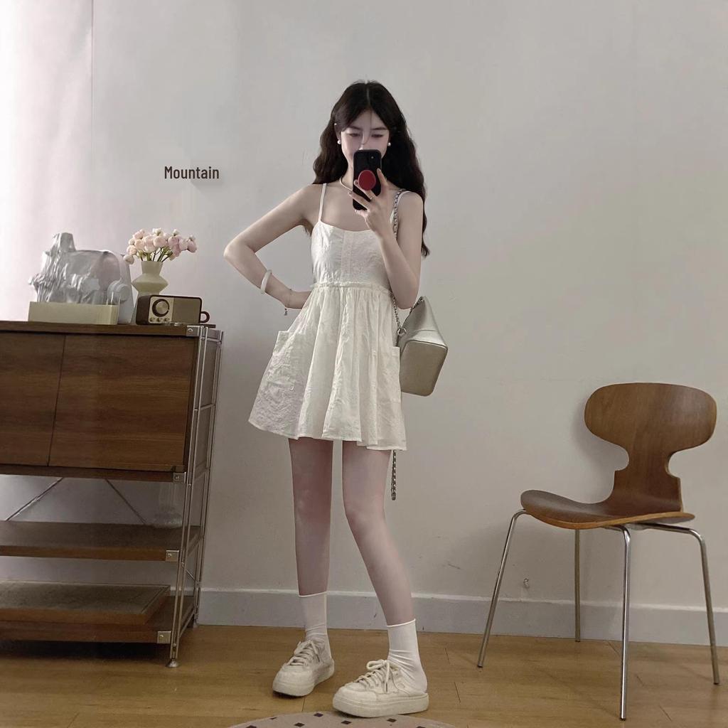 Korean Style 3D Embroidered Camisole Dress & Striped Long-Sleeve Shirt Set