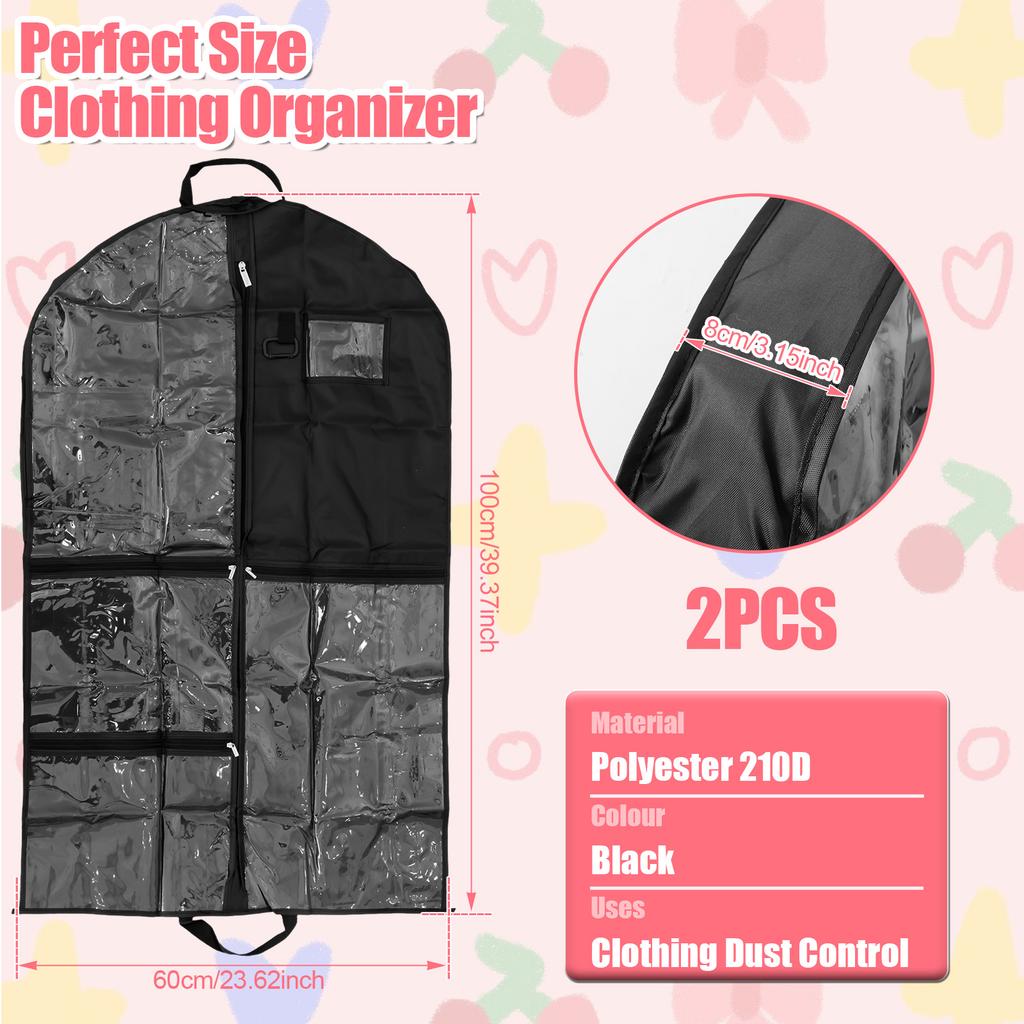 2Pcs Kids Garment Bag Dustproof Clothes Storage Bags Breathable Dance Recital Bag with 6 Pockets Garment Protector Kit for Home