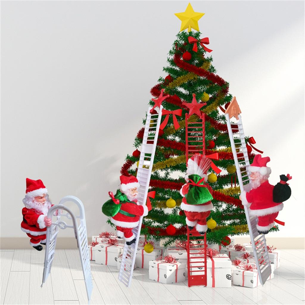 Electric Climbing Ladder Music Santa Claus Christmas Ornament Decoration for Home Christmas Tree Hanging Decor New Year Gift