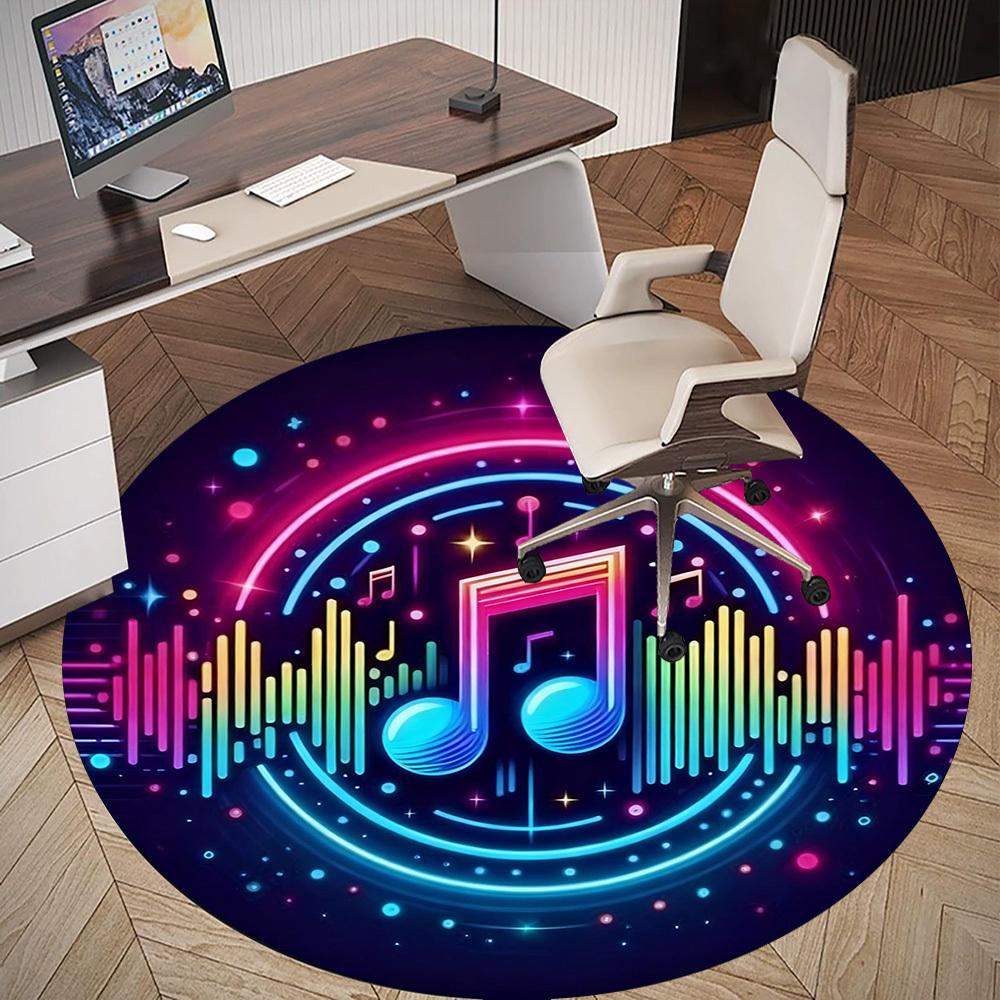 1pc Music Notes Sound Waves Round Chair mat office Area Rug - Non-Slip, Floor Mat for Office, Bedroom, Ideal home decor gift p0105023