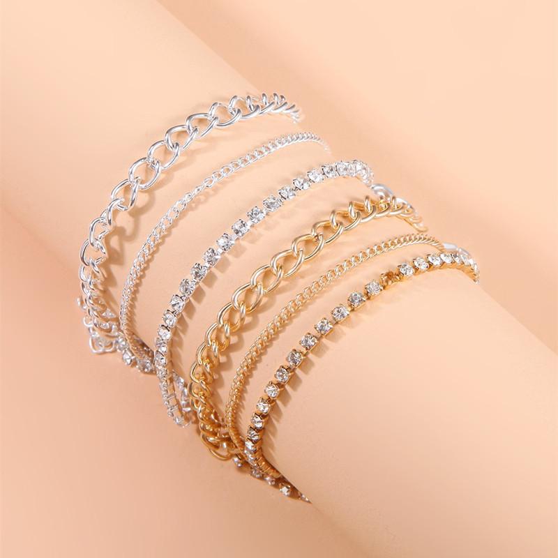 Fashion Summer Popular Combination Suit Foot Accessories Women, Multi-layer Personalized Simple with Diamond Anklet