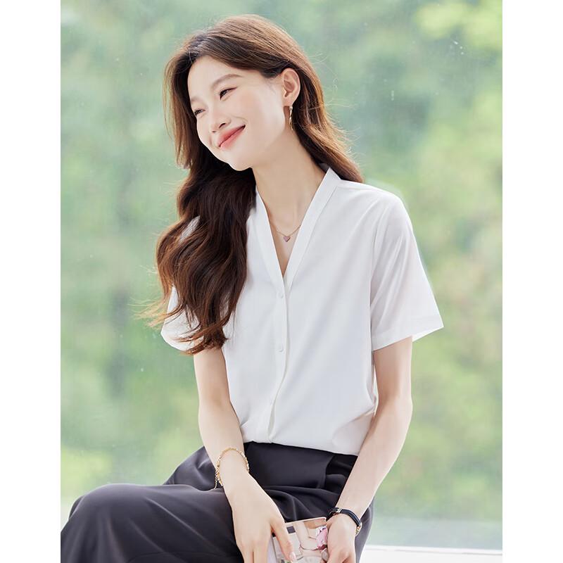 Women's V-Neck Chiffon Short-Sleeve Blouse