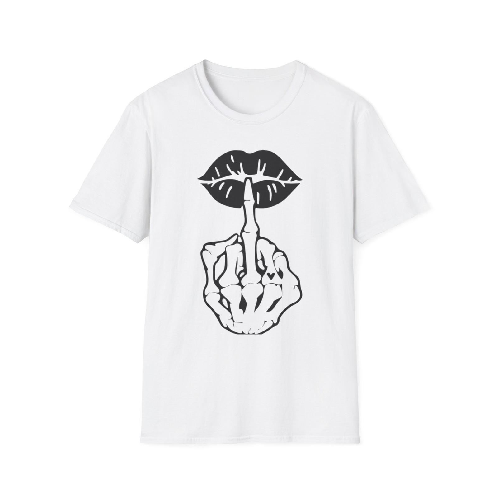 Skeleton Hand Shh T-Shirt | Lips Shushing Graphic S