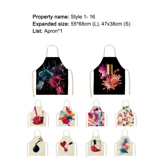 Cooking Bib Colorfast Easy to Wear Cotton Flax Nail Polish Lipstick Perfume Apron Kitchen Tool
