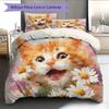 Cat Holding Flowers  Pattern Bedding Quilt Set  Home Decoration  Gift (1 * Duvet Cover + 2 * Pillowcase, Without Core)