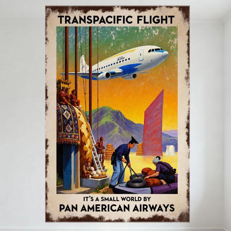 Vintage Pan American Airways Transpacific Flight Metal Tin Sign Retro Aviation Propaganda Art Wall Decor for Bar Club Home Man C