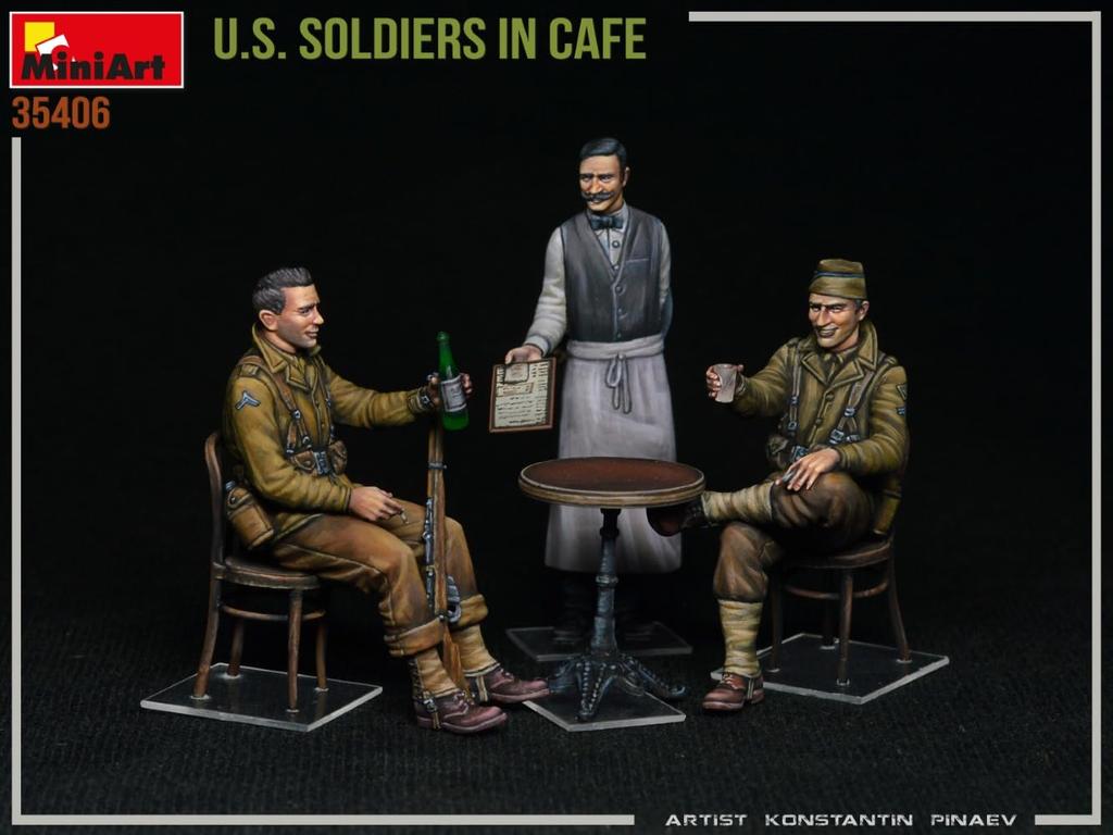 MiniArt Scale American Soldier In a Cafe Plastic Model Kit MA35406 1/35 (3 Figures)