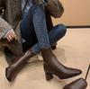 French retro thin boots women's Martin boots autumn and winter temperament foreign style square head high heels short boots thick heel elastic single