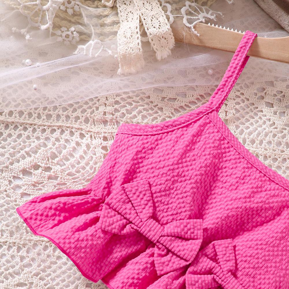 2-7L Dětské oblečení Oblek s krátkým rukávem Dívčí Jaro/léto Nový Jednobarevný Halter Krátký rukáv + Kalhoty Oblek s čelenkou do vlasů