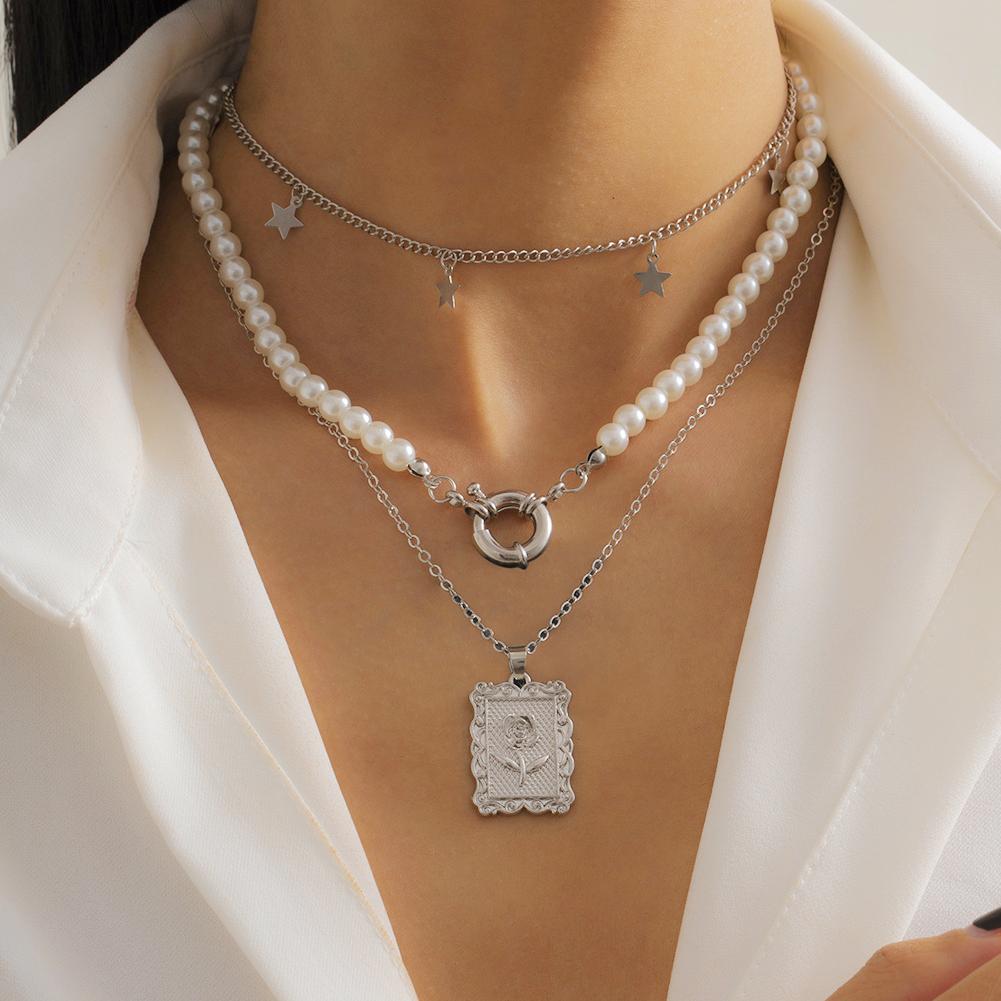Buy Women Multi-layer Pearl Rose Square 