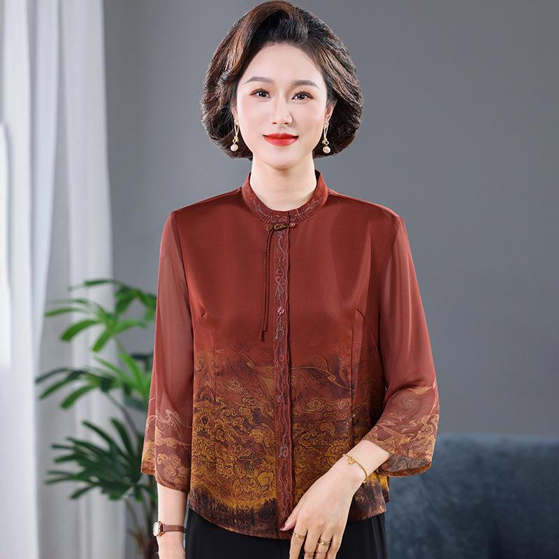 

Mother s Summer 2026 Chinese-Style Short-Sleeve T-shirt for Middle-Aged & Elderly Women 4XL [140-160 lbs]