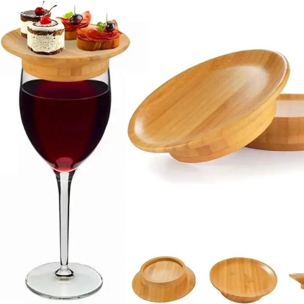 Reusable Bamboo Cup Lid for Red Wine and Food Platters Packaging with Splash-proof Function Bamboo Cup Lid Coasters 10.16*7cm