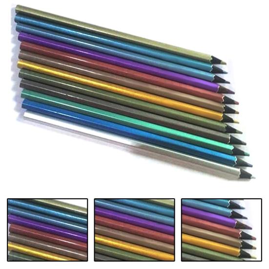 12x Metallic Non-Toxic Colored Drawing Pencils 12 Color Drawing Sketching Pencil
