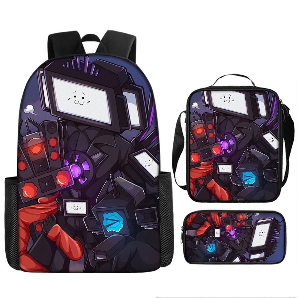 Luxe Nieuwigheid Bijzonder Cool Skibidi Toilet 3D Print 3 stuks/Set leerling Schooltassen Laptop Dagrugzak Rugzak Lunchtas Etui
