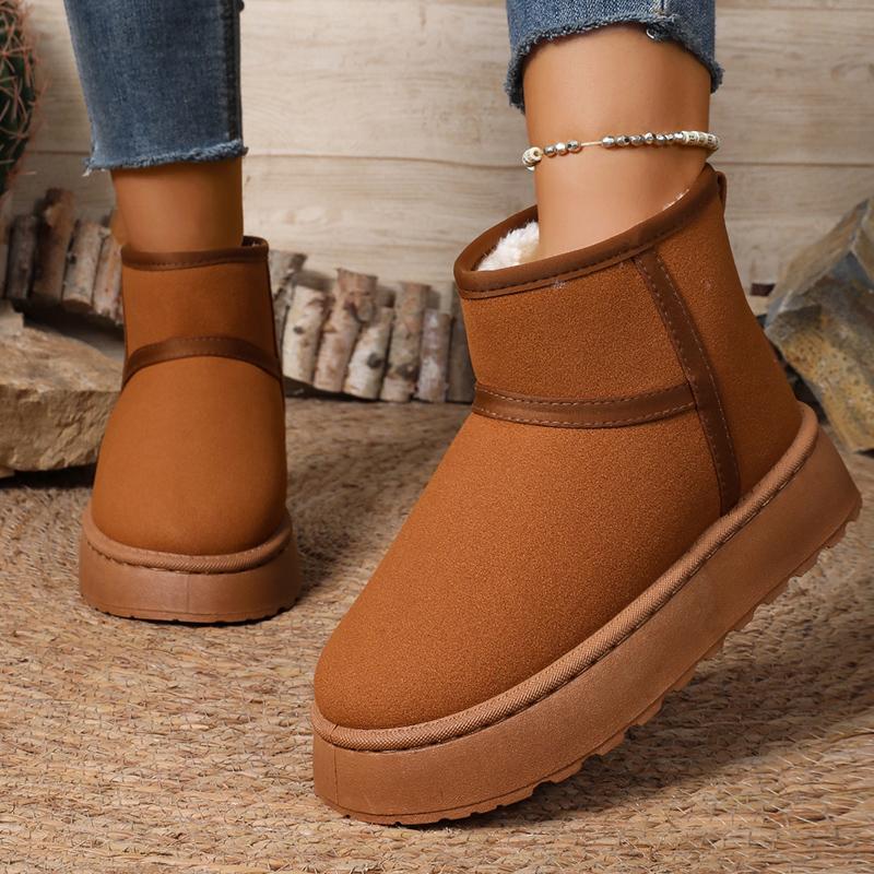 Fashion Faux Suede Platform Winter Boots for Women Warm Thicken Plush Anti Slip Snow Boots Woman Comfy Sliop On Thick Sole Ankle Booties