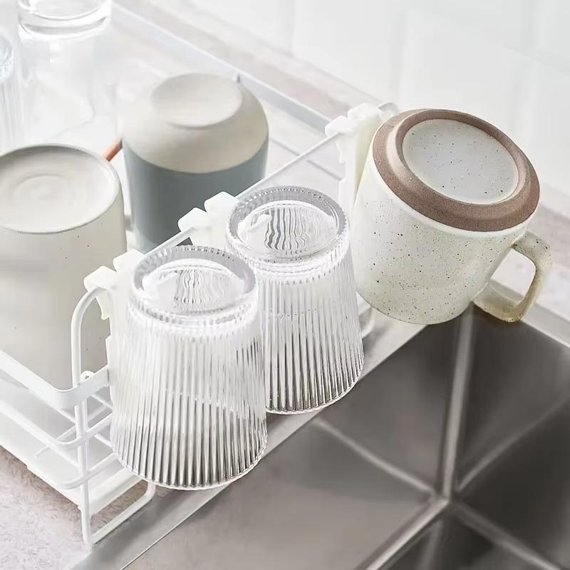 Cup Hanging Rack Wall Mounted Upside Down Draining Multifunctional Storage Nail Free Drinking Fountain Living Room Organizer