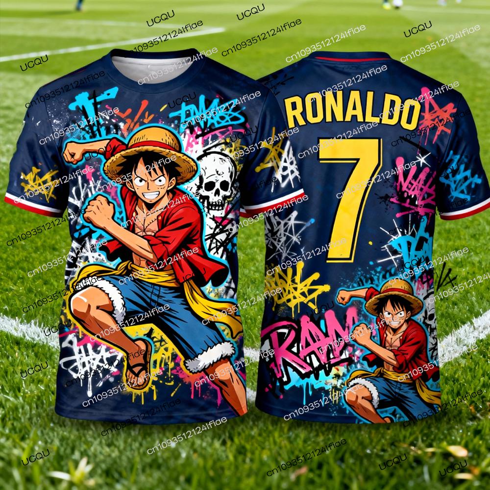 Huiteng1 2026 Nieuwe Collectie One Piece Speciale Editie Heren Voetbal T-shirt Ronaldo Nee. 7 Voetbalshirt T-shirt Luffy 3D Print T-shirt 6XL