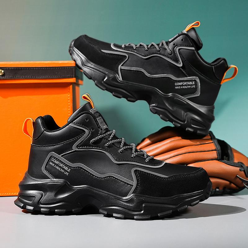 High top men's shoes new trendy shoes thick soled height increasing shoes  breathable sports and leisure  black shoes white shoe