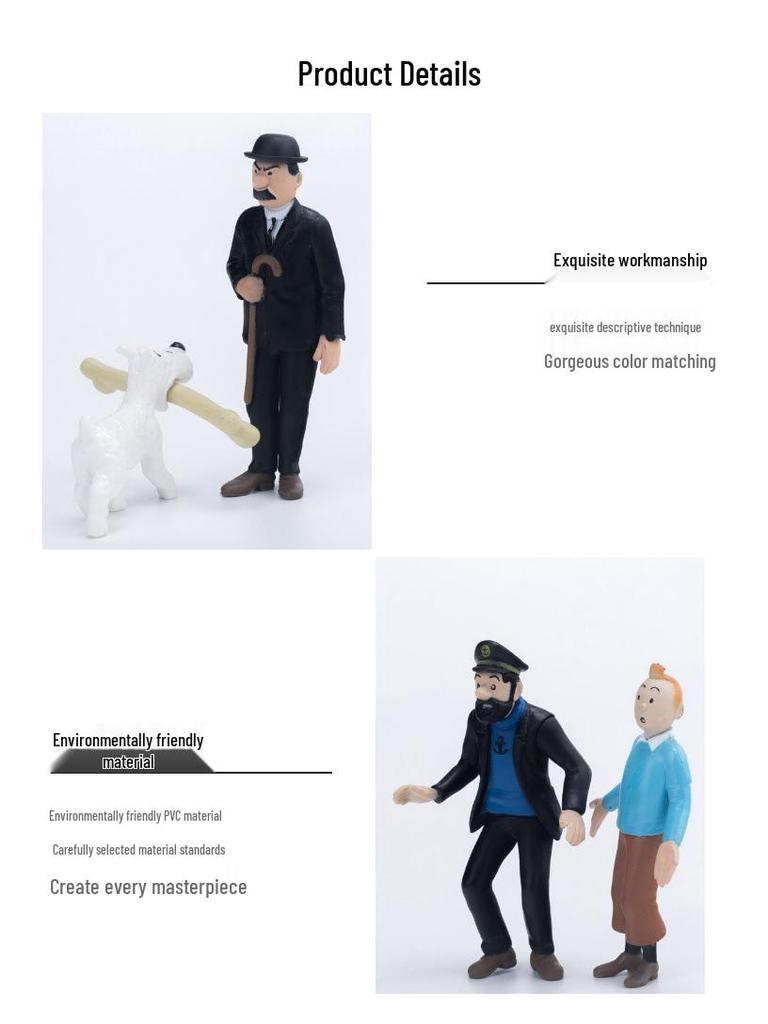 Tintin Adventure Figurines Set: Hand-Painted Cake Decoration Dolls (6 Styles)
