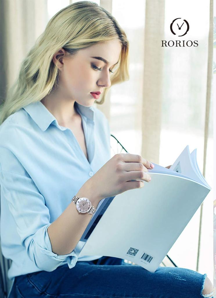 RORIOS Analog Cute Quartz Movement with Stainless Steel Perfect for and Includes Japanese Silver Women's Watch, Popular, Stylish, Bracelet-Style Band,