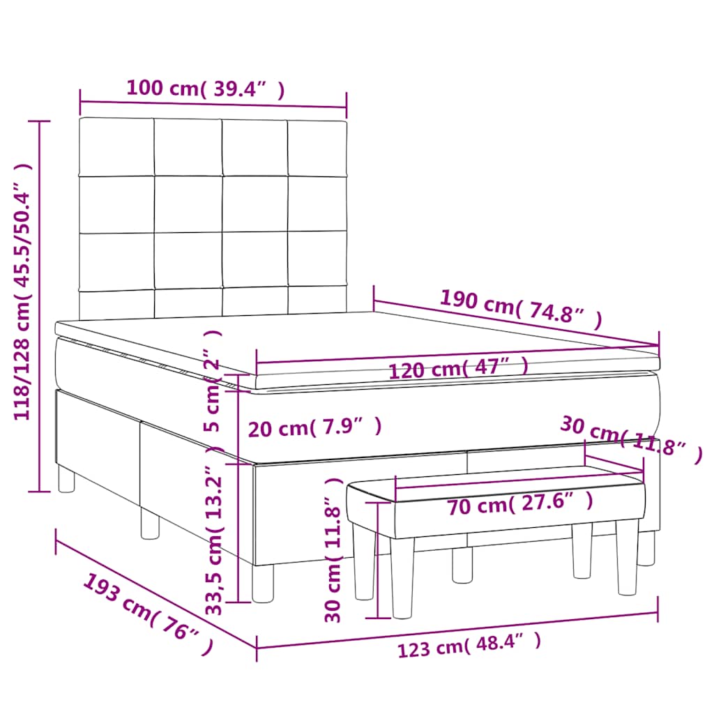 Box Spring Bed with Mattress Blue 120 x 190 cm Fabric