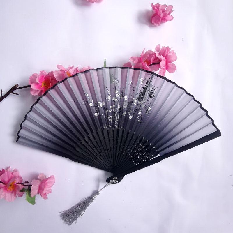 Vintage Bamboo Silk Women's Folding Fan - Portable Dance Gift