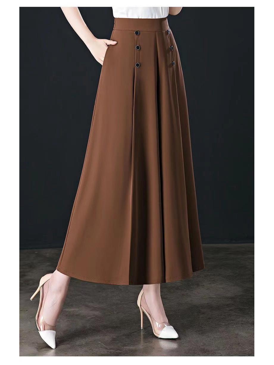 

Solid Color Women s Wide-Leg Skirt Pants, Plus Size, Korean Style, Elastic Waist, Loose, Nine-Point Length, Summer Wear. 5XL хаки