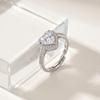 Heart Ring Adjustable for Women Zircon Love Shaped Open Ring Silver Color Romantic Promise Jewelry Gift