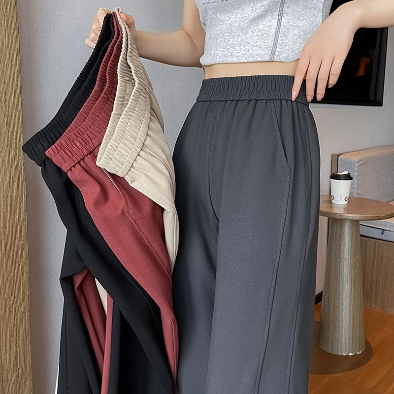 Plus Size 3XL 4XL Sweatpants Jogger Women Wide Leg Pants Retro High Waist Solid Elastic Woman Pant Black Loose Long Trouser
