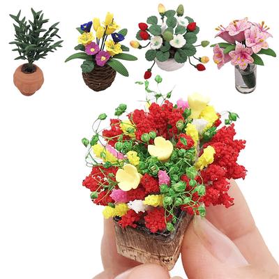 Konstgjord 1/12 Dockhus Blomma Miniatyr Utsökt Grön Växt Prydnad Dekor